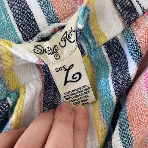 Colorful Linen Elastic Pants Size Large brand indigo rein - Picture 3 of 4